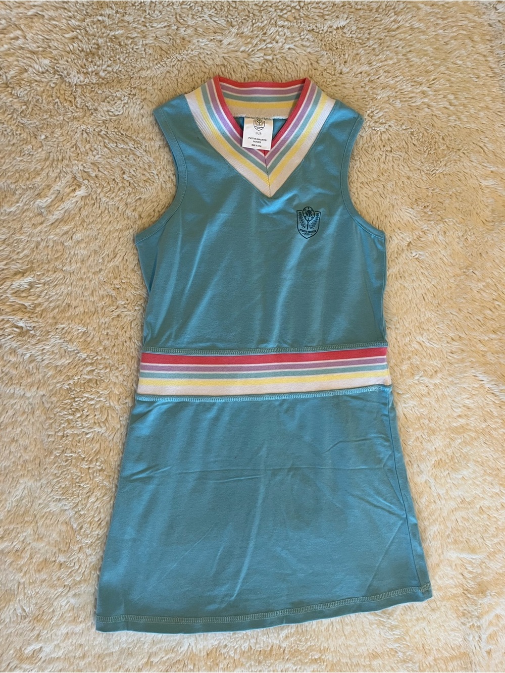 Street Tennis Club Girls' Teal Sleeveless Dress with Rainbow Trim Sz 8